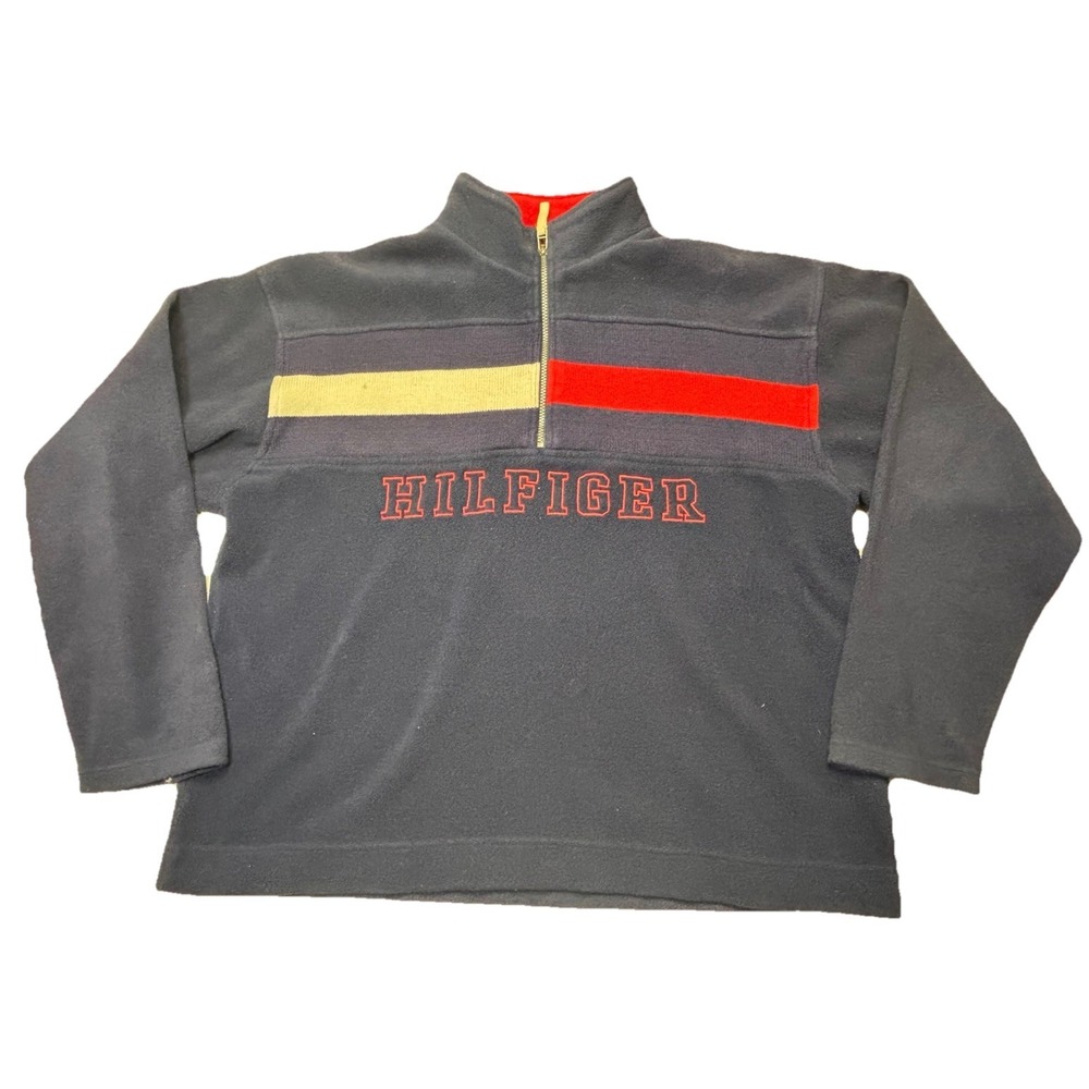 Vintage Tommy Hilfiger Y2K Fleece 1/4‎ Zip Spellout Logo Mens XXL Pullover